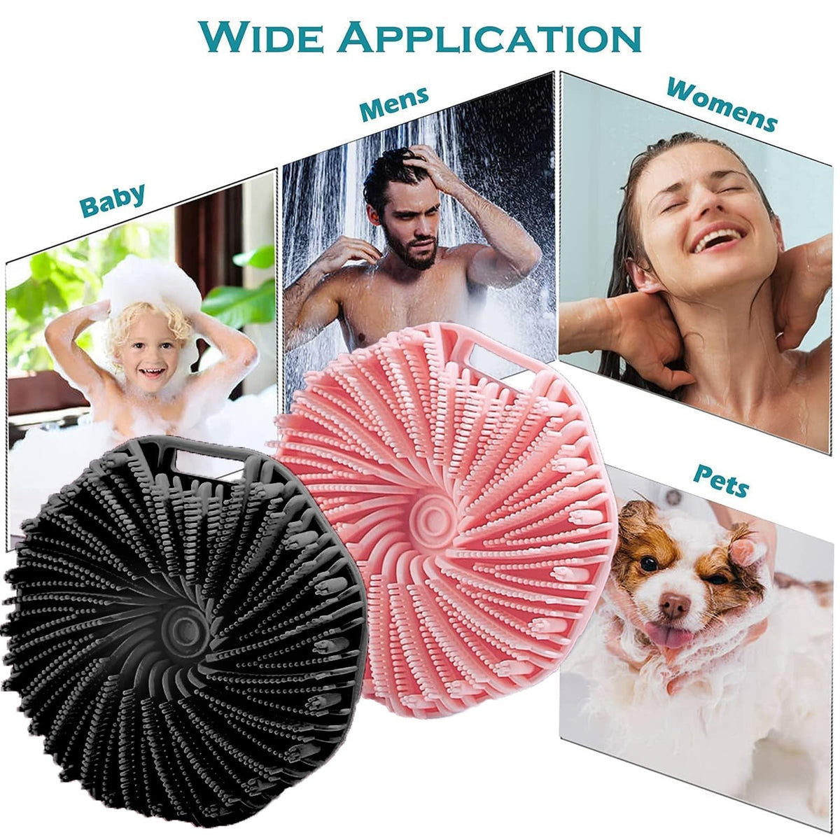 Silicone Body Scrubber, Exfoliating Medium-Bristle Brush, Black and