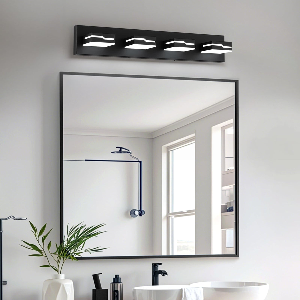 4-Light Dimmable Bathroom Vanity Light Fixture - Black Modern LED Over Mirror