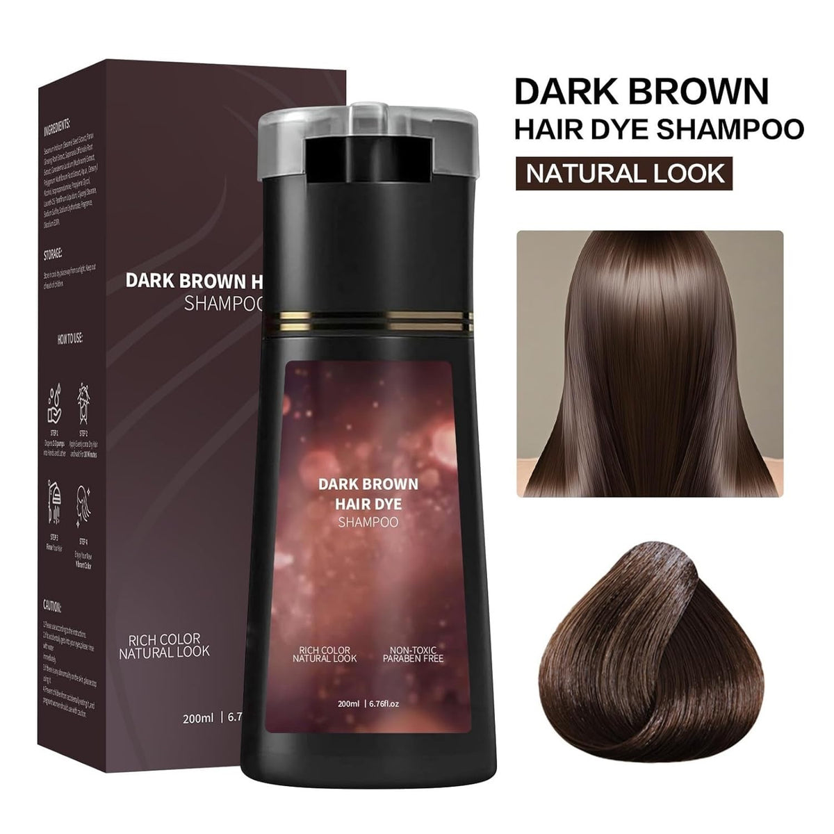 Hair Color Dye Shampoo - Dark Brown, 2 Pack