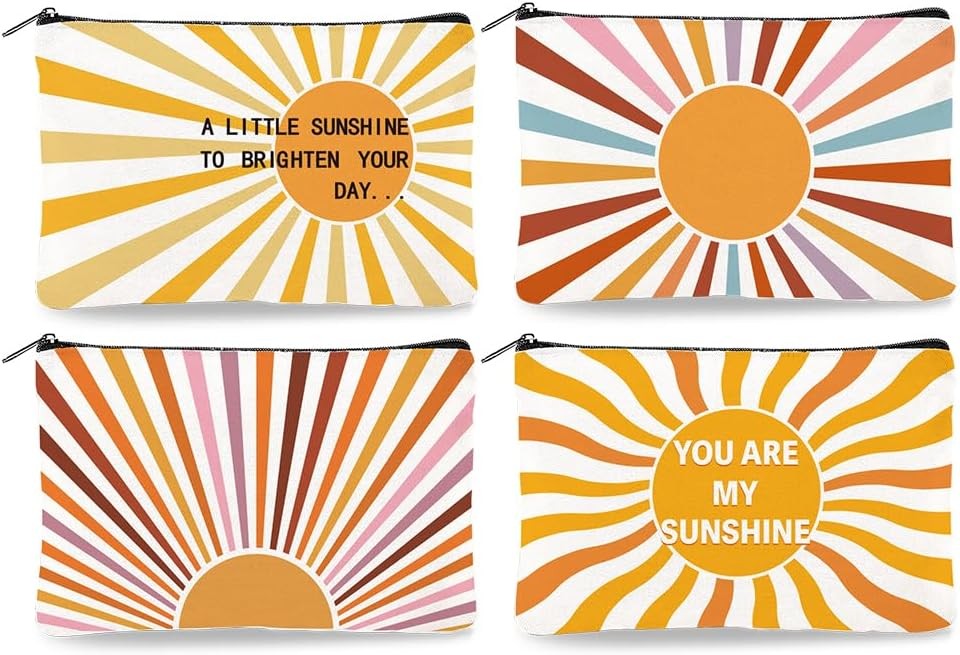 Sunshine Canvas Makeup Bags 4 Pack – Travel Cosmetic Pouches with Zipper, 9.06 x 5.9 inches