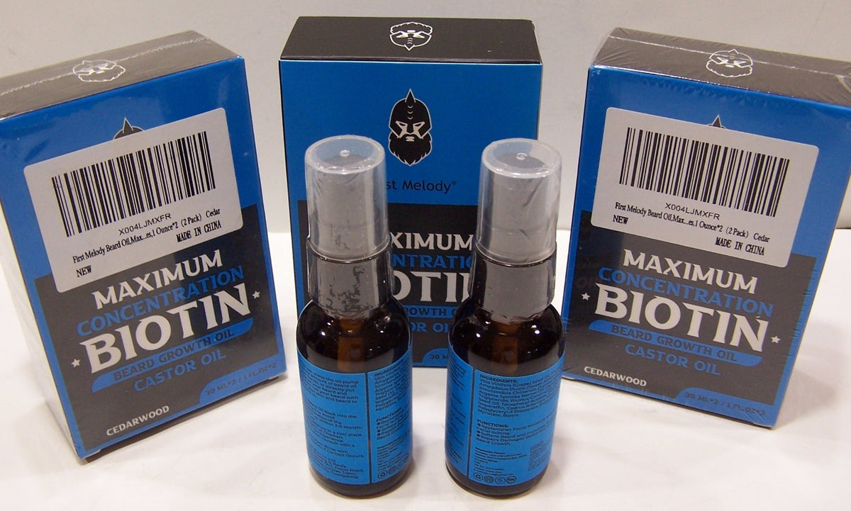 Biotin Beard Growth Oil Set - 6 Bottles of 2 oz Cedarwood Scent for Beard Care
