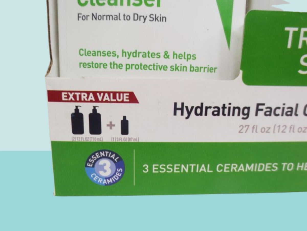 CeraVe Hydrating Facial Cleanser for Normal to Dry Skin 12oz & 3oz Set - 3 Pieces Gift