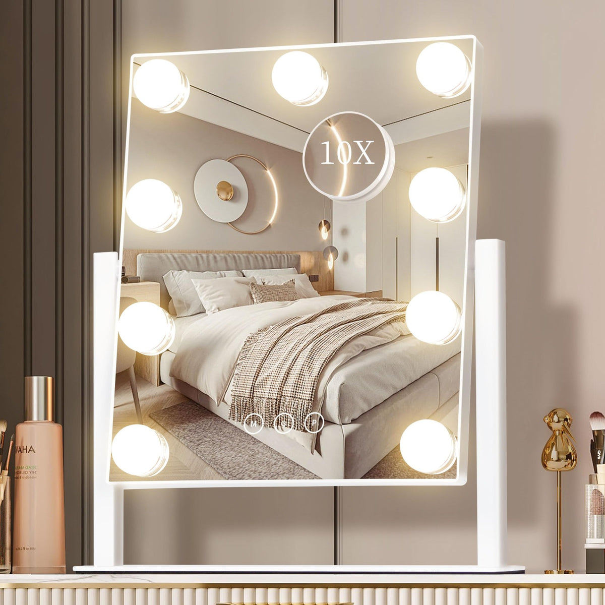 Lighted Makeup Vanity Mirror with Adjustable Brightness & 10X Magnifier - White, 12x14.4 Inches