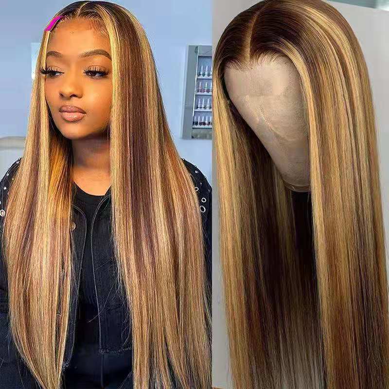 Long Straight Ombre Brown Human Hair Wig - Brazilian Full Lace Front
