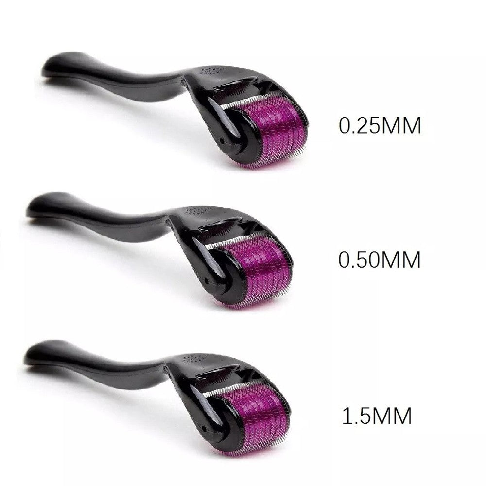 3-Piece Microneedle Derma Roller Set with 0.25mm 0.50mm & 1.50mm Needles for Skin & Hair Care