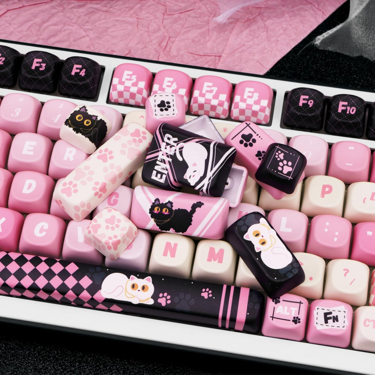 Cute Cat Keycaps Set - 134 PBT Cherry MX Key Cap for Mechanical Keyboard