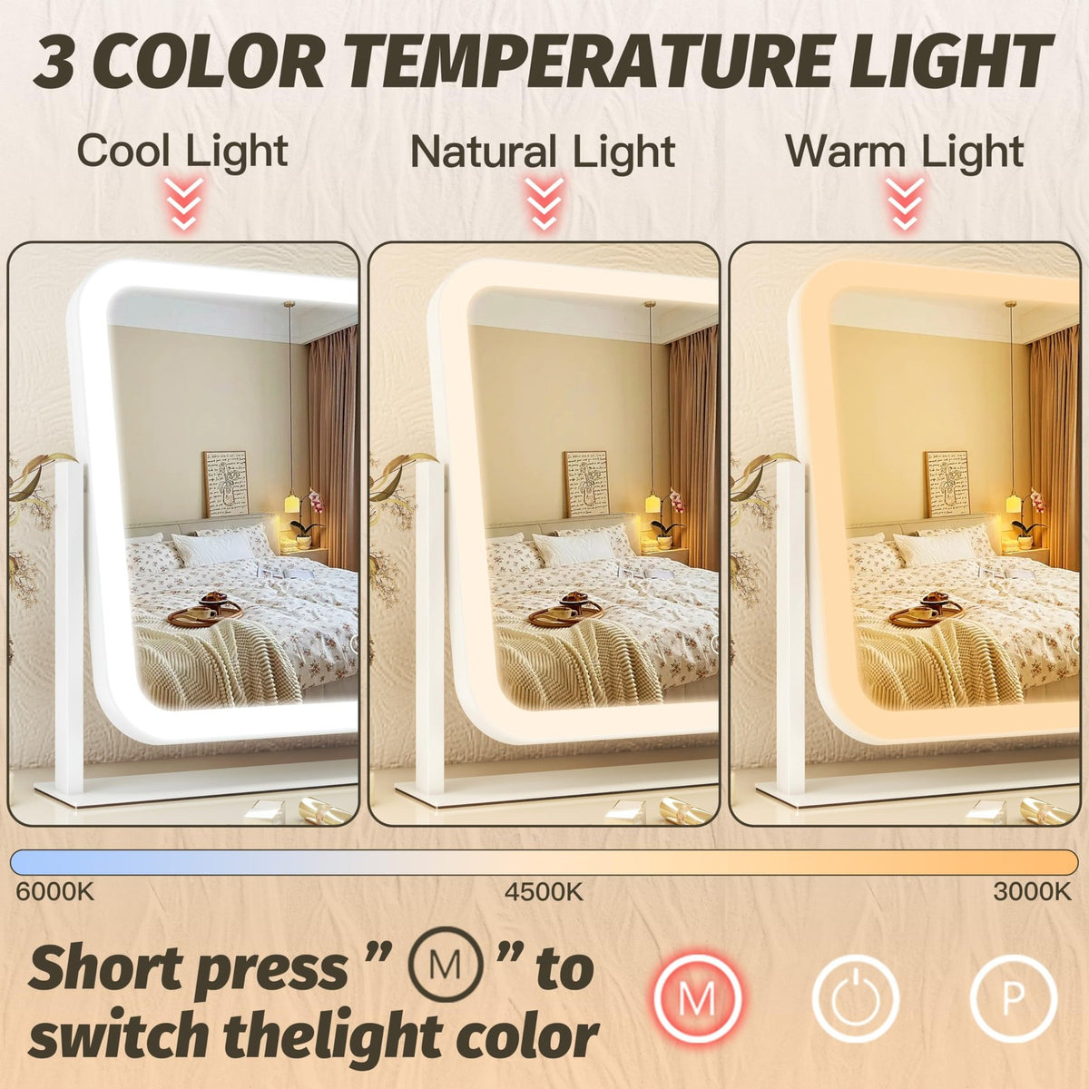 FENNIO Vanity Mirror with Lights 17x13 inch Touch Screen Dimmable Makeup Mirror