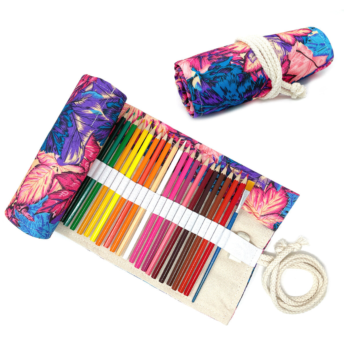 Pencil Roll Organizer with 72 Slots - Art Supply Travel Case, Canvas Wrap