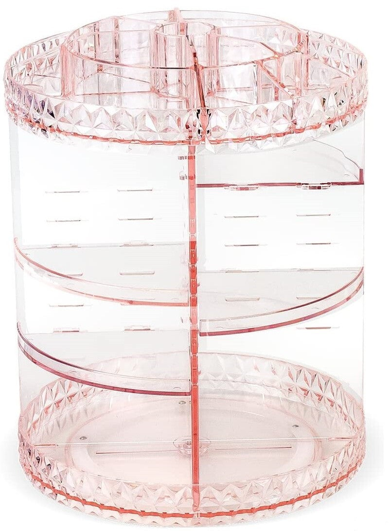 Rotating Makeup Organizer with Adjustable Shelves - 15 Slots, Clear or Pink