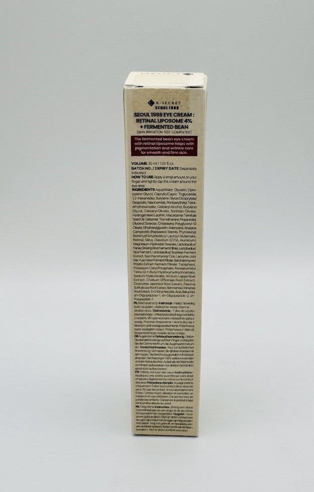 K-Secret Seoul 1988 Eye Cream with Retinol Liposome & Fermented Bean - 1 Fl Oz