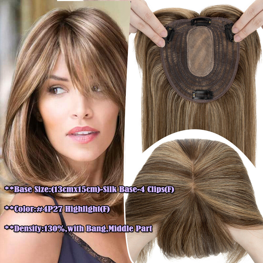 Remy Human Hair Clip-In Topper for Women - Silk Mono Base, Multiple Lengths & Colors