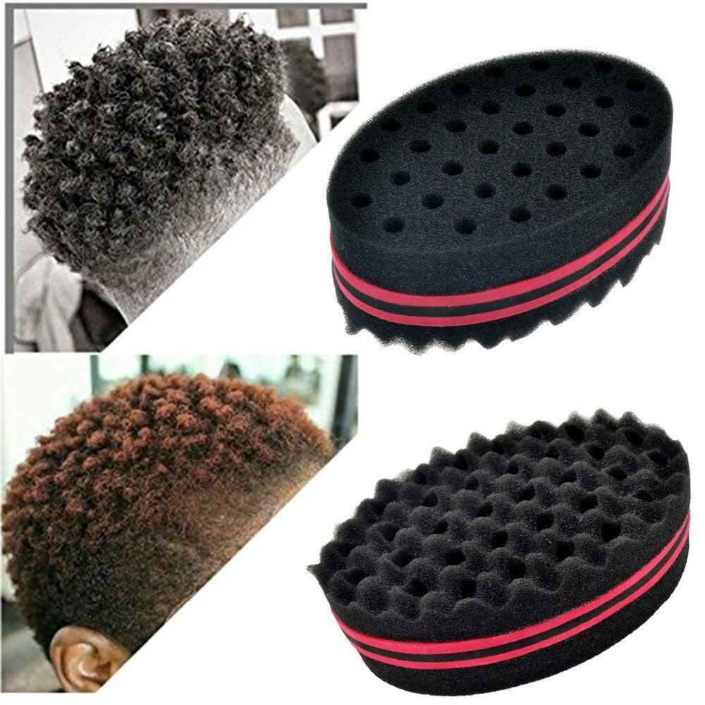 2× Double Side Magic Hair Brush Sponge Twist Wave Barber Afro Curl Red