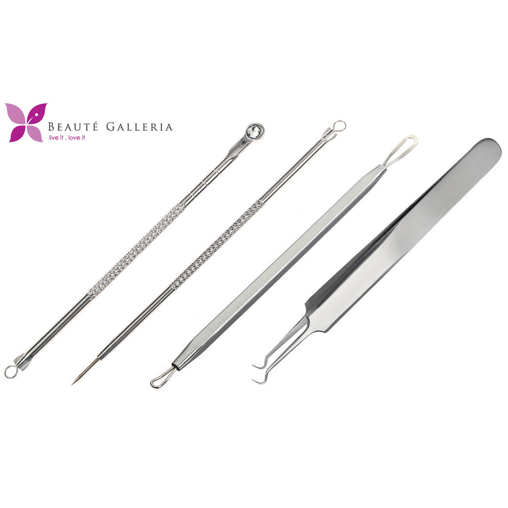 4-Pack Stainless Steel Blackhead & Pimple Extractor Tools Set for Acne & Blemish Removal