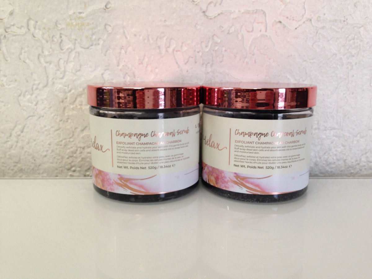 2x Manna Kadar Relax Champagne Charcoal Scrub Sea Mineral Exfoliant