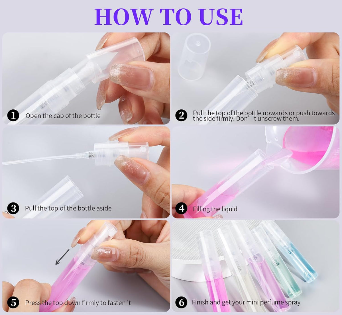 Mini Spray Bottles Set 2 Sizes 3ml & 5ml Leak-Proof Refillable Plastic