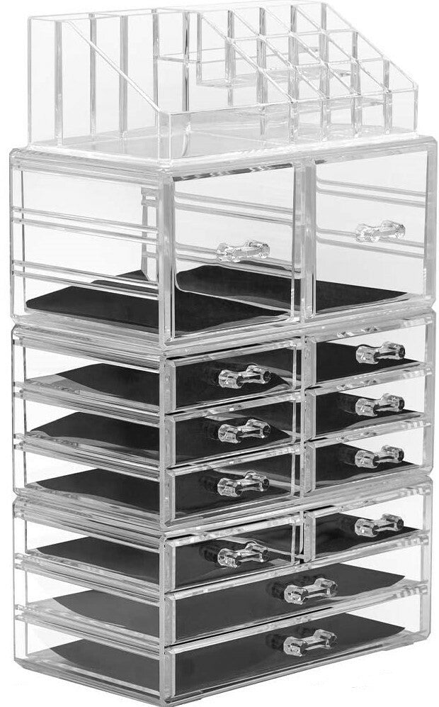 Large Acrylic Makeup Organizer with 12 Drawers & 16 Compartments – Stylish Storage