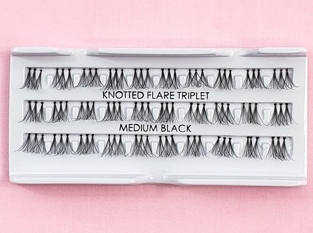 Medium Triplet Cluster False Eyelashes 12 Pack - Knotted Flare Natural Look
