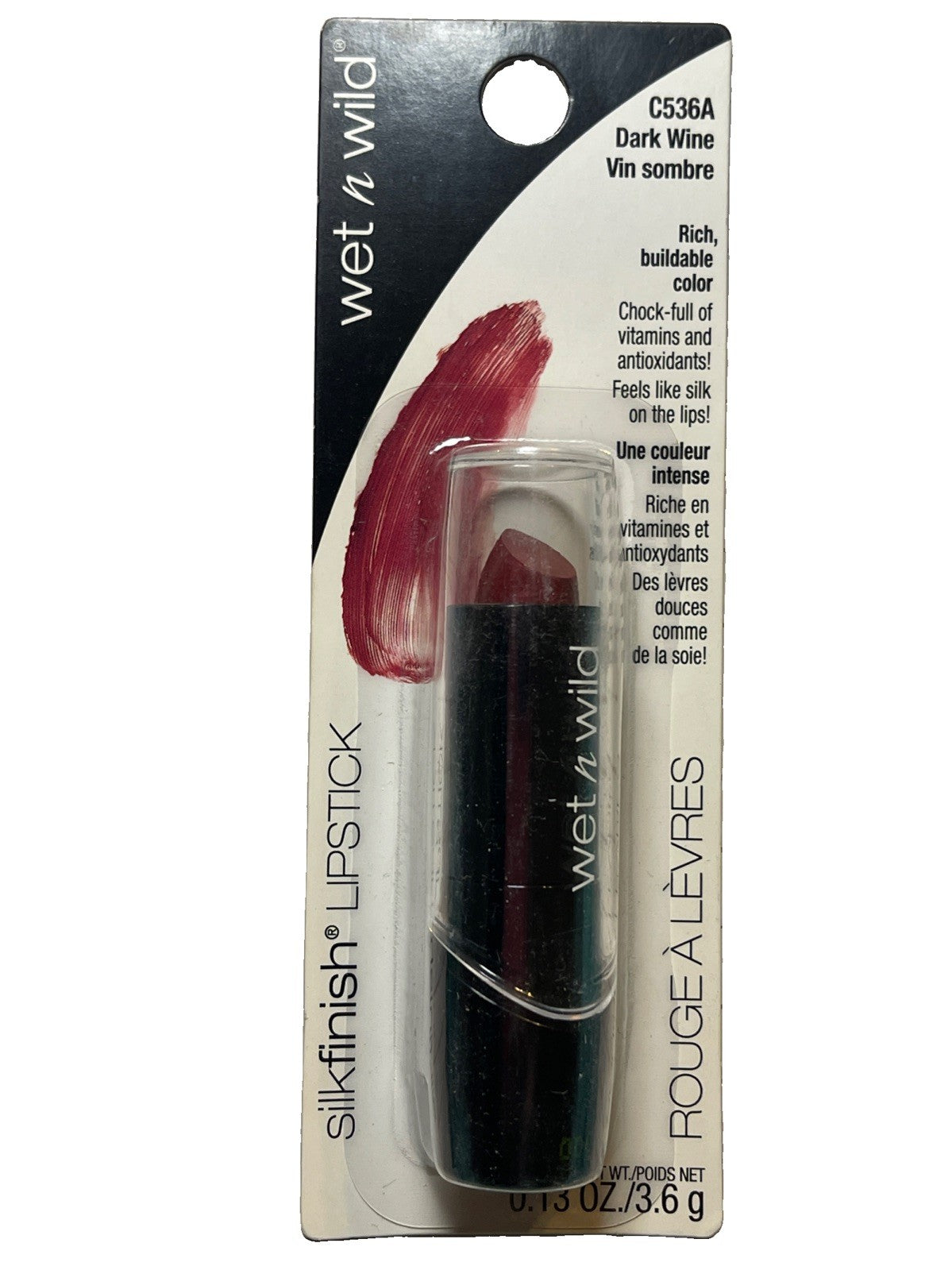Wet N Wild Silk Finish Lipstick C536A Dark Wine Sealed Lip Makeup