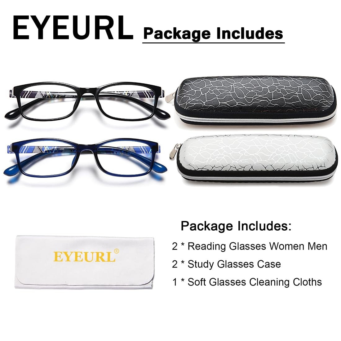 Blue Light Blocking Reading Glasses 2 Pack for Men Women - Stylish Comfort
