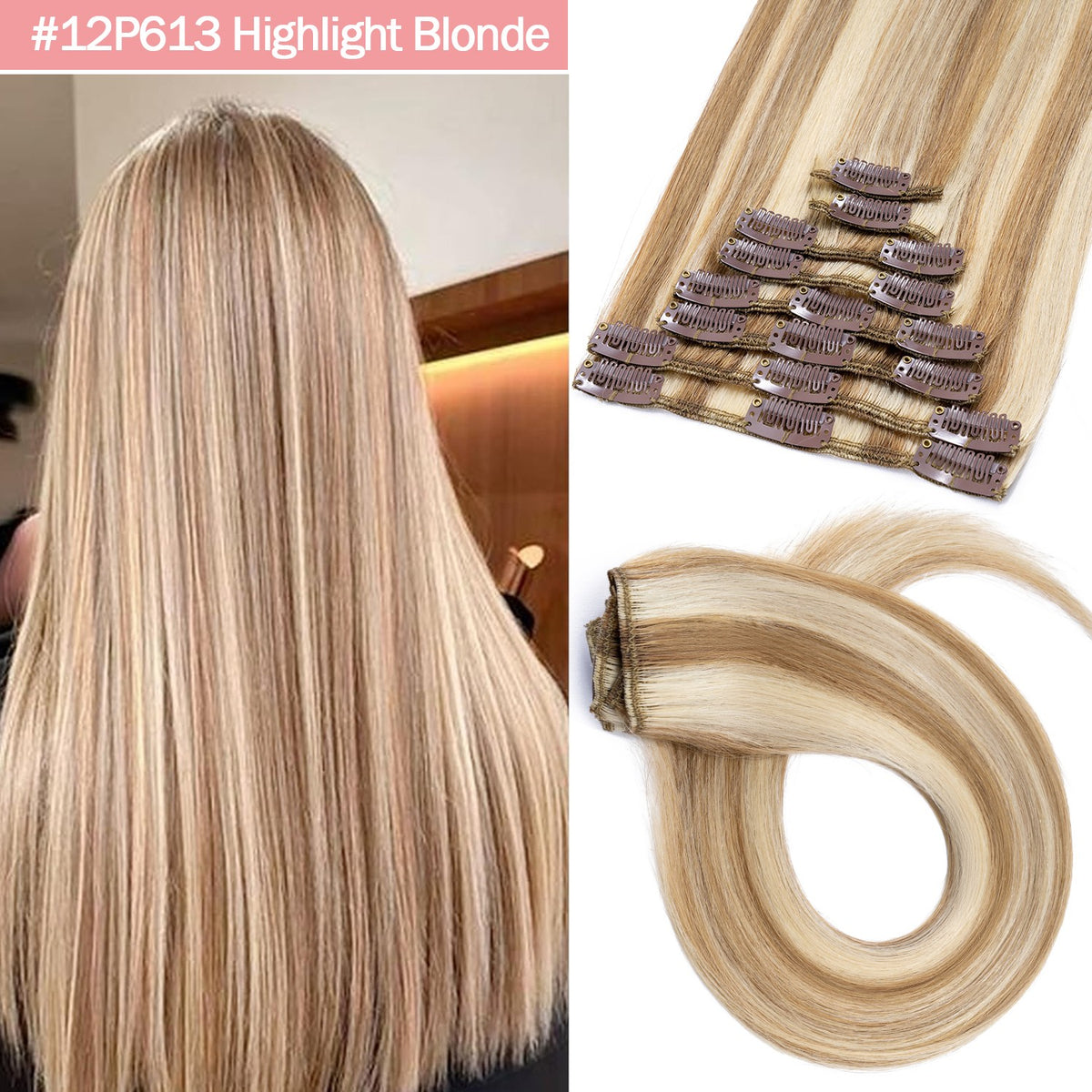 Clip-In Hair Extensions - 100% Real Human Hair Full Head Sets
