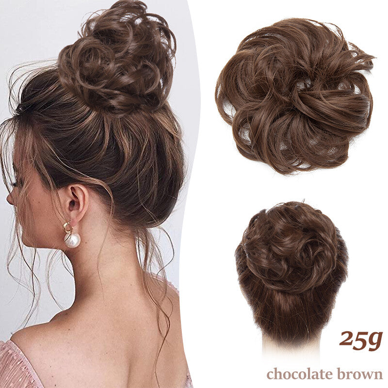 Natural Curly Messy Bun Hair Piece Extensions - Real Human Hair, Updo Scrunchie