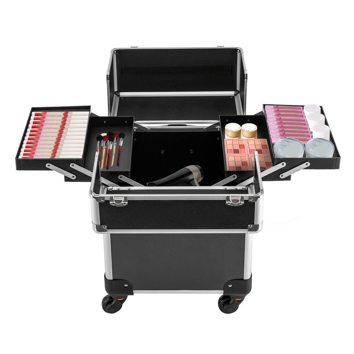 Travel Makeup Case with Wheels & Multiple Layers – Portable Cosmetic Organizer