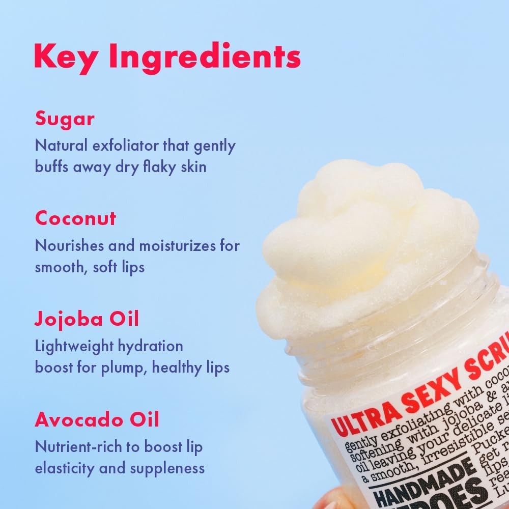 Natural Coconut Sorbet Lip Scrub - Exfoliator for Soft, Smooth Lips 1oz