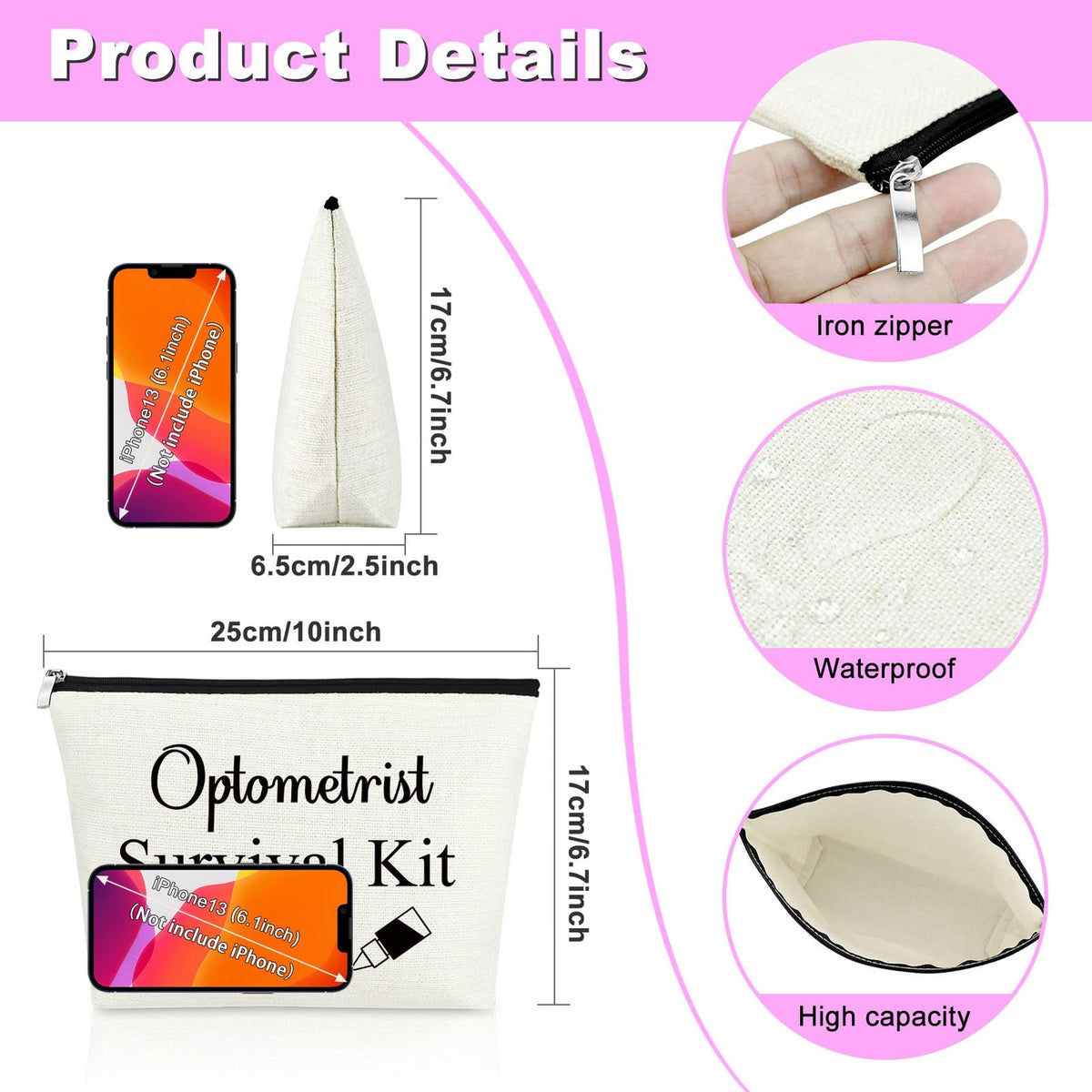 Optometry Graduation Gift Cosmetic Bag Eye Doctor Travel Makeup Pouch