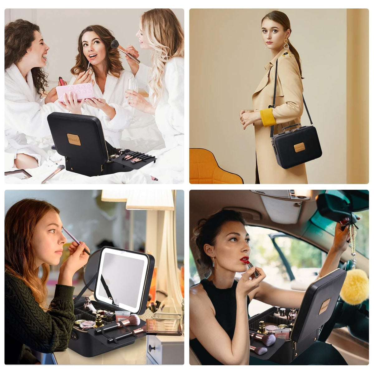 Travel Makeup Bag with LED Lighted Mirror, Waterproof Cosmetic Organizer