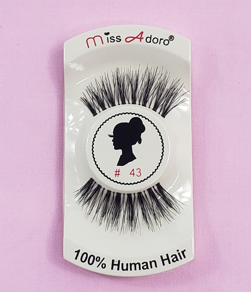 12 Pack Natural Touch Human Hair False Eyelashes Style 43 - Light, Soft & Handmade