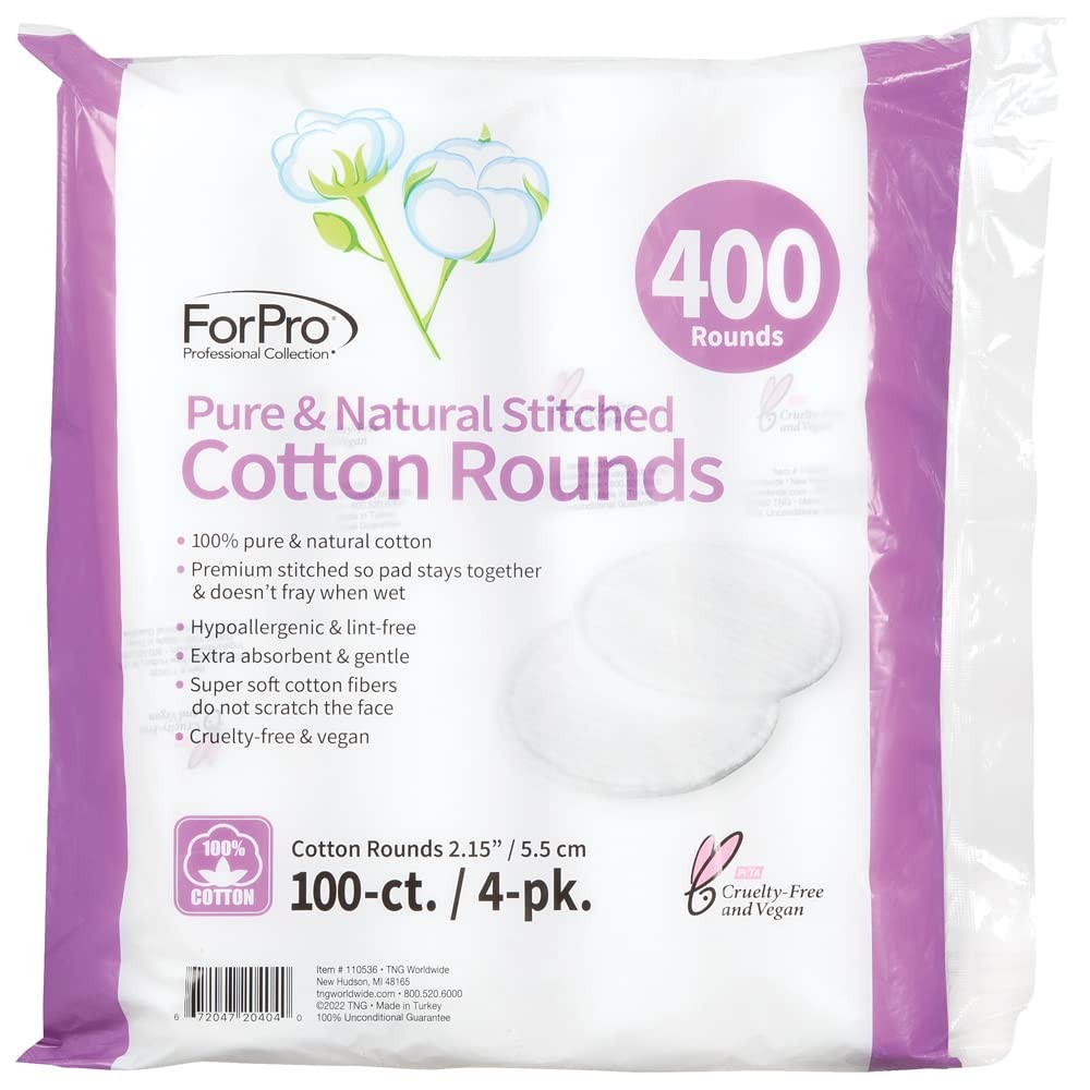 Cotton Rounds for Face & Nails - 400 Count Multi-Pack, Hypoallergenic