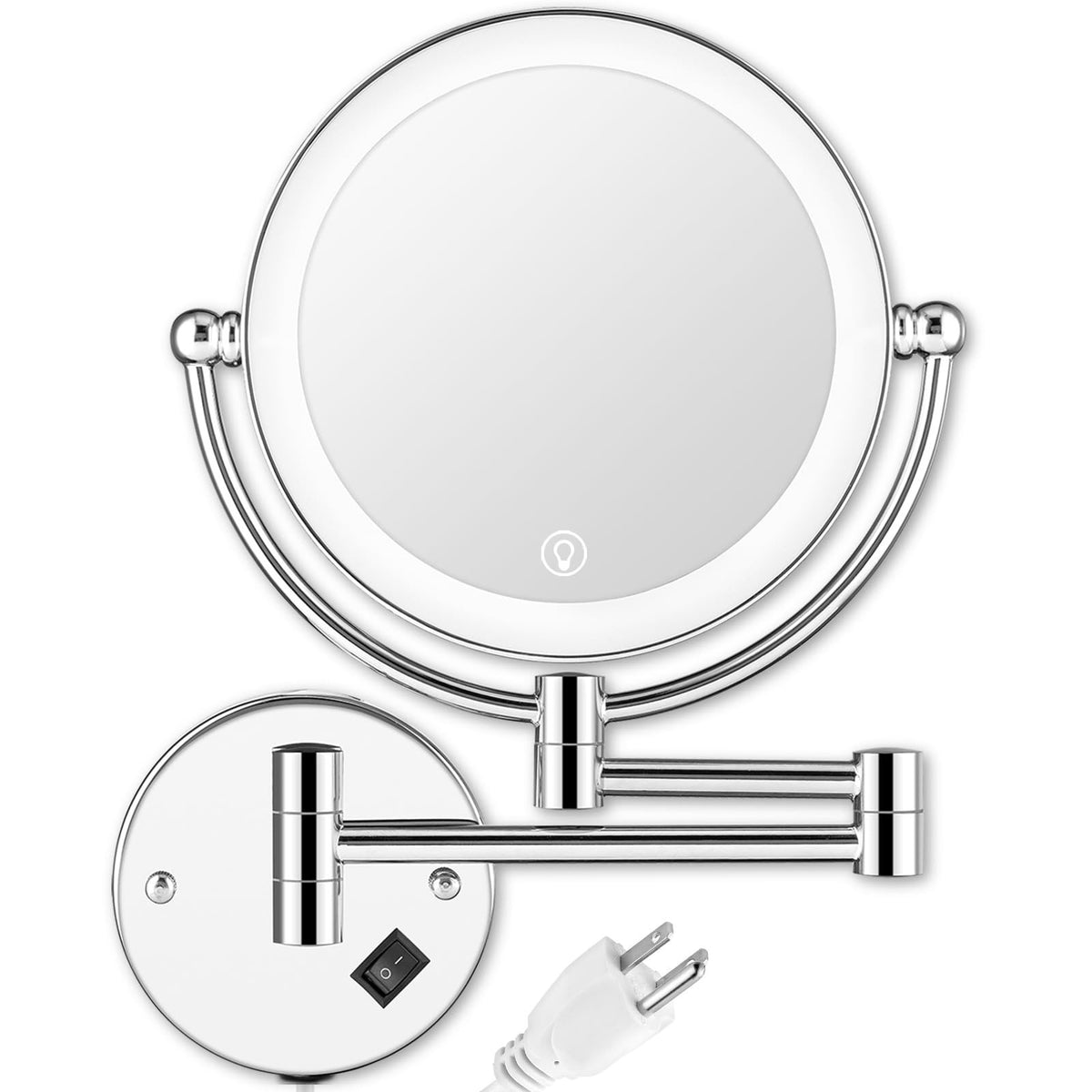 8-Inch Double-Sided Wall Mounted Lighted Makeup Mirror with Magnification