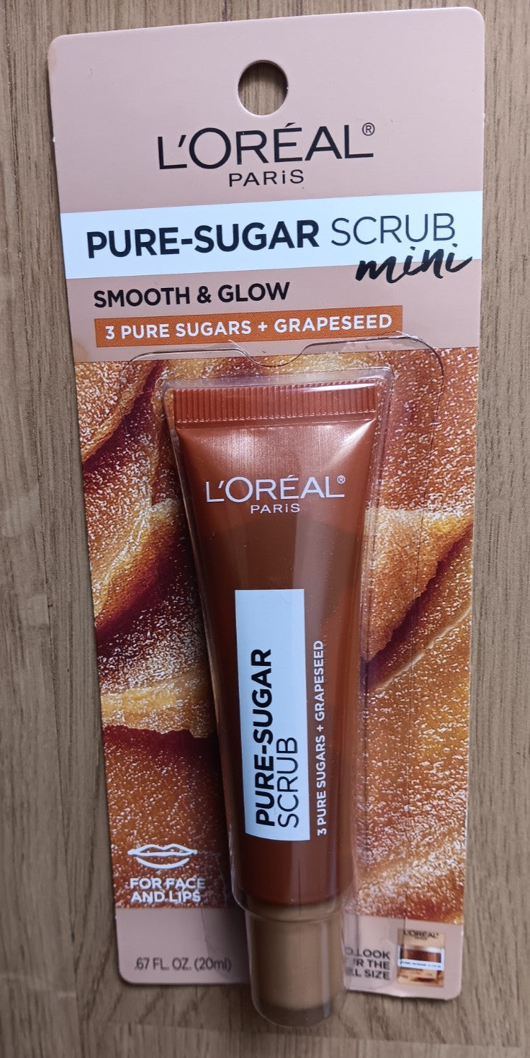 LOreal Pure Sugar Scrub Mini .67oz Face Lip Exfoliator Smooth Glow