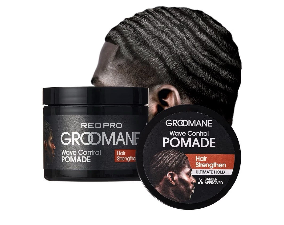 Red Pro Groomane Wave Control Pomade - Hair Strengthening Biotin Rosemary 3 Oz