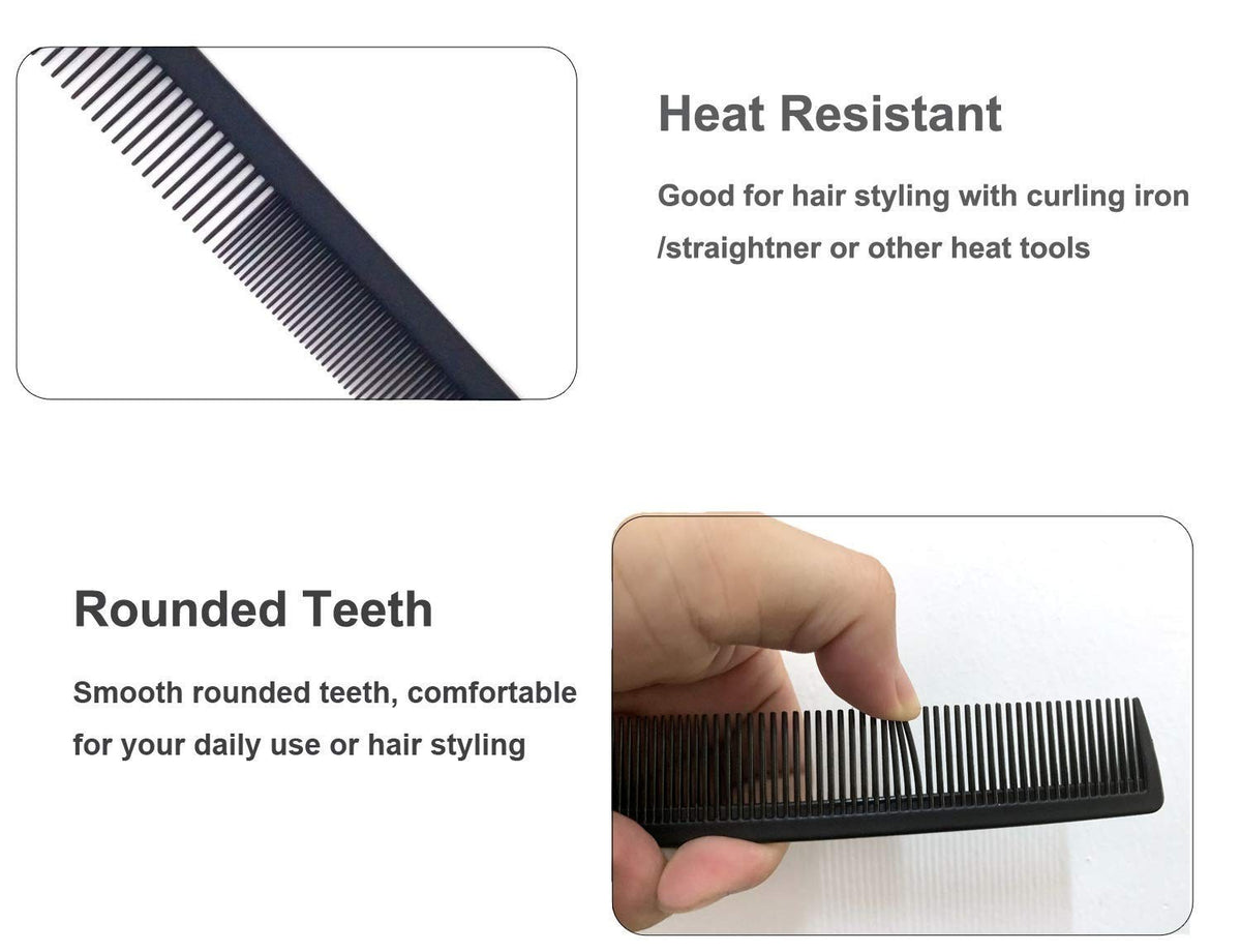 3 Pack Carbon Fiber Hair Cutting Combs - Professional Styling Tools Black