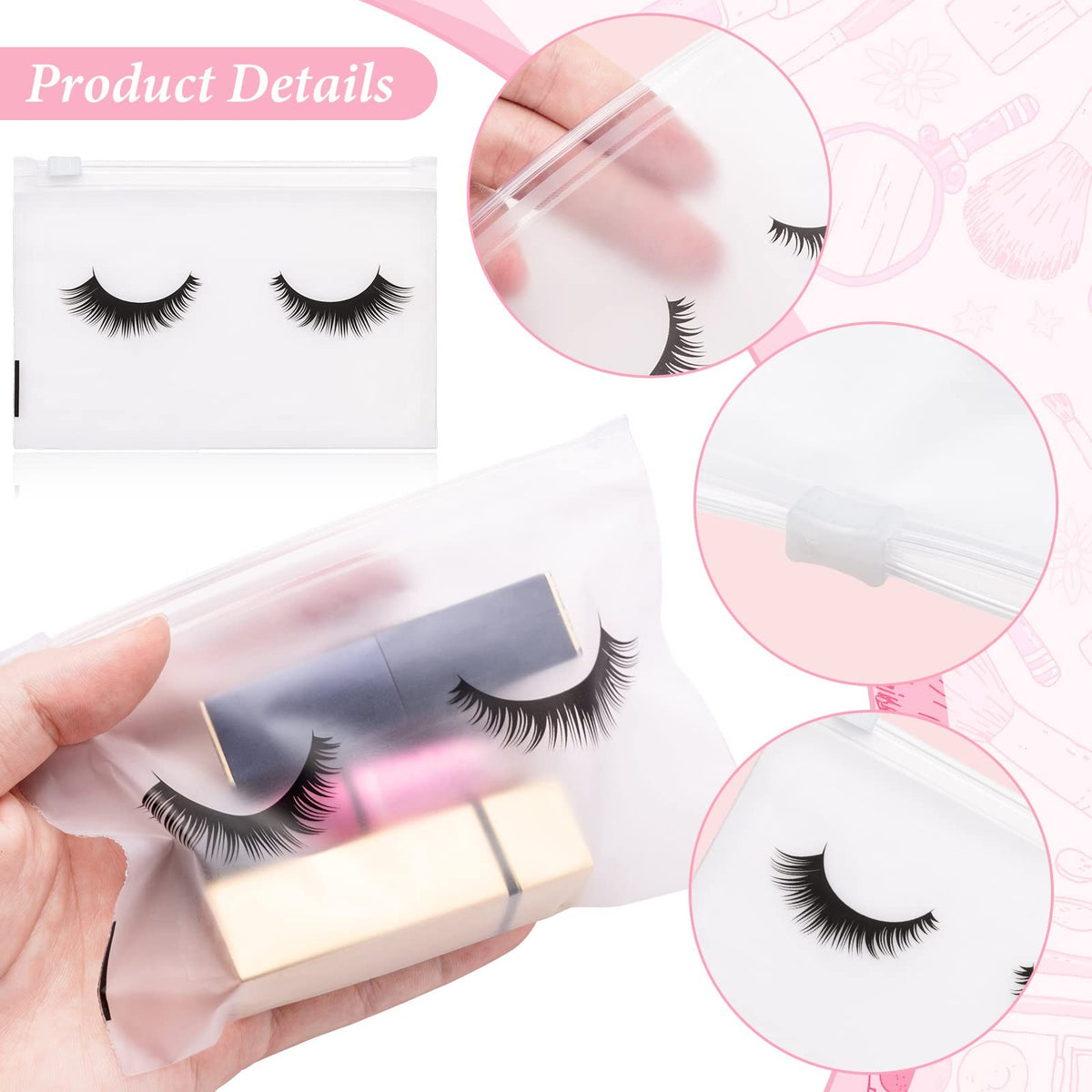100PCS Waterproof Clear Makeup Bags with Zipper for Cosmetics & Travel