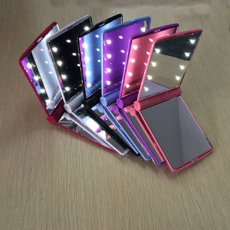Compact Makeup Mirror with 8 LED Lights - Folding Pocket Cosmetic Mirror