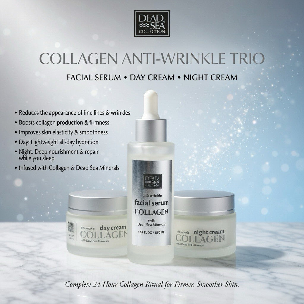 Dead Sea Collagen Anti-Aging Serum & Day Night Cream Set - Hydrating Skin Care