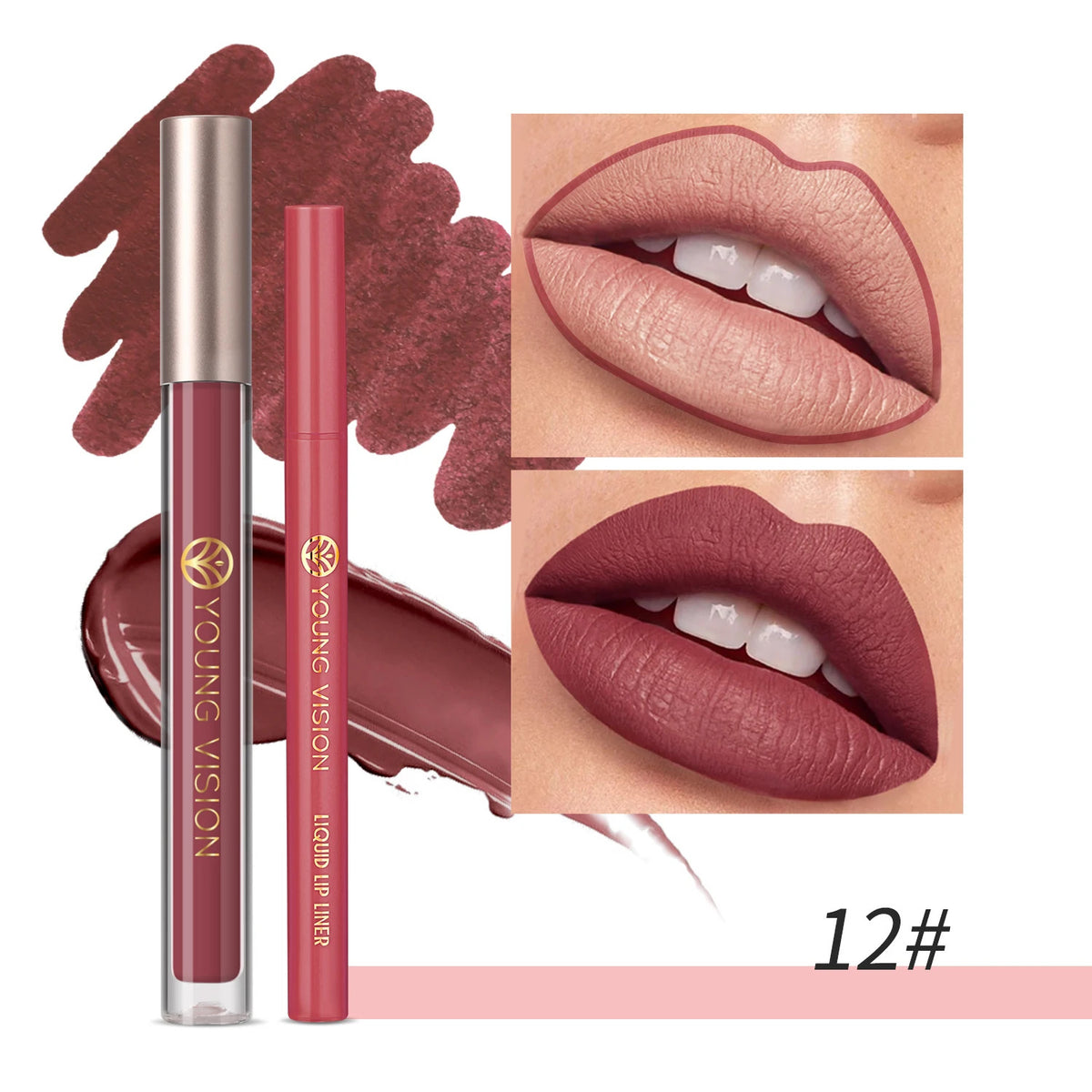 Waterproof Non-Stick Lip Gloss & Lip Liner Set - Moisturizing & Easy to Apply