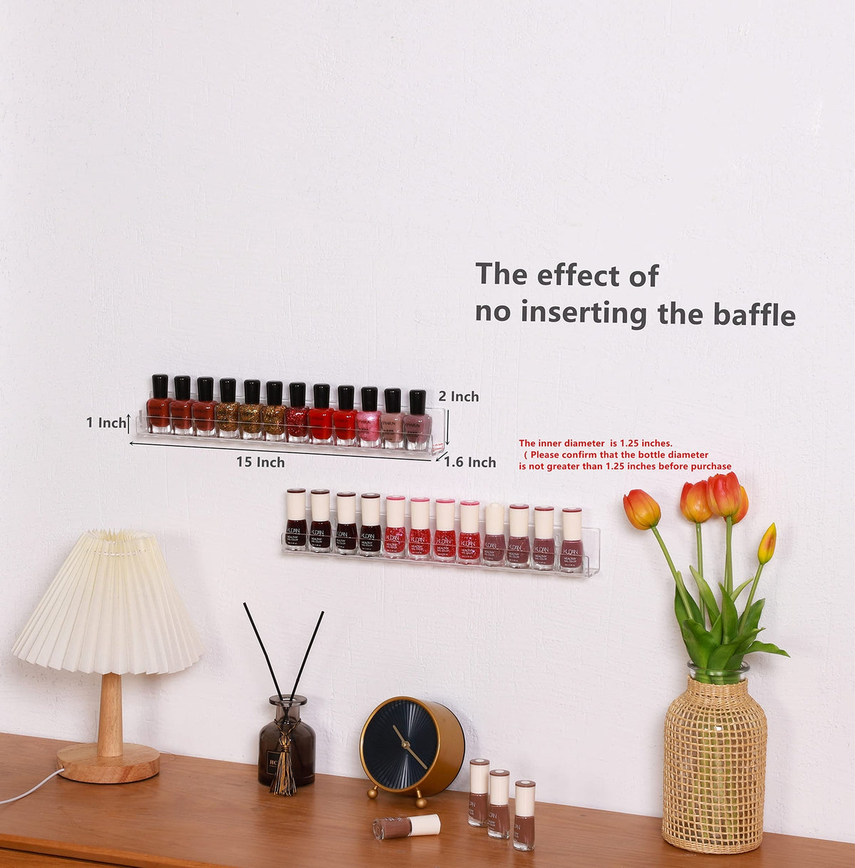 Wall Mounted Nail Polish Rack Set - Clear Acrylic Organizer for 45-60 Bottles