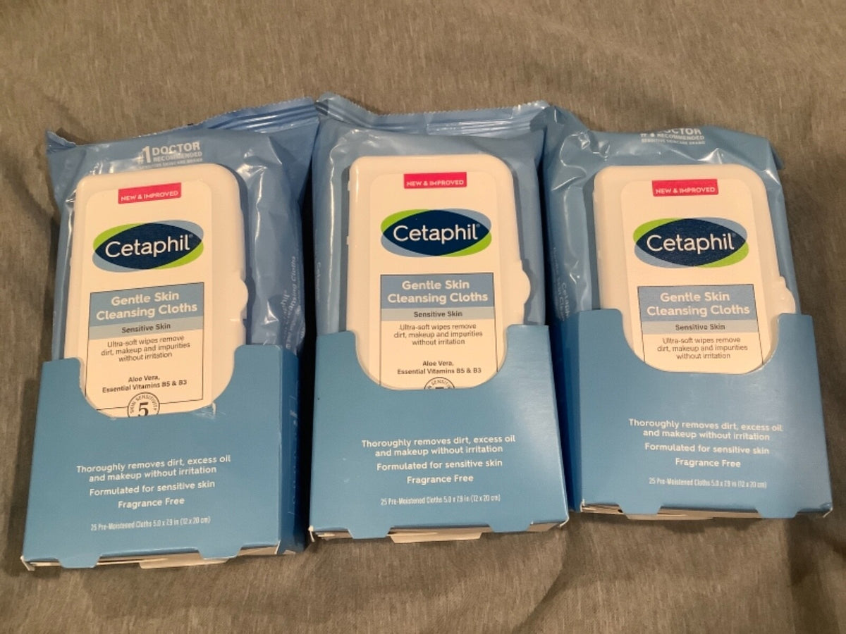 3-Pack Cetaphil Gentle Skin Cleansing Cloths for Sensitive Skin - 25 Pre-Moistened Towels