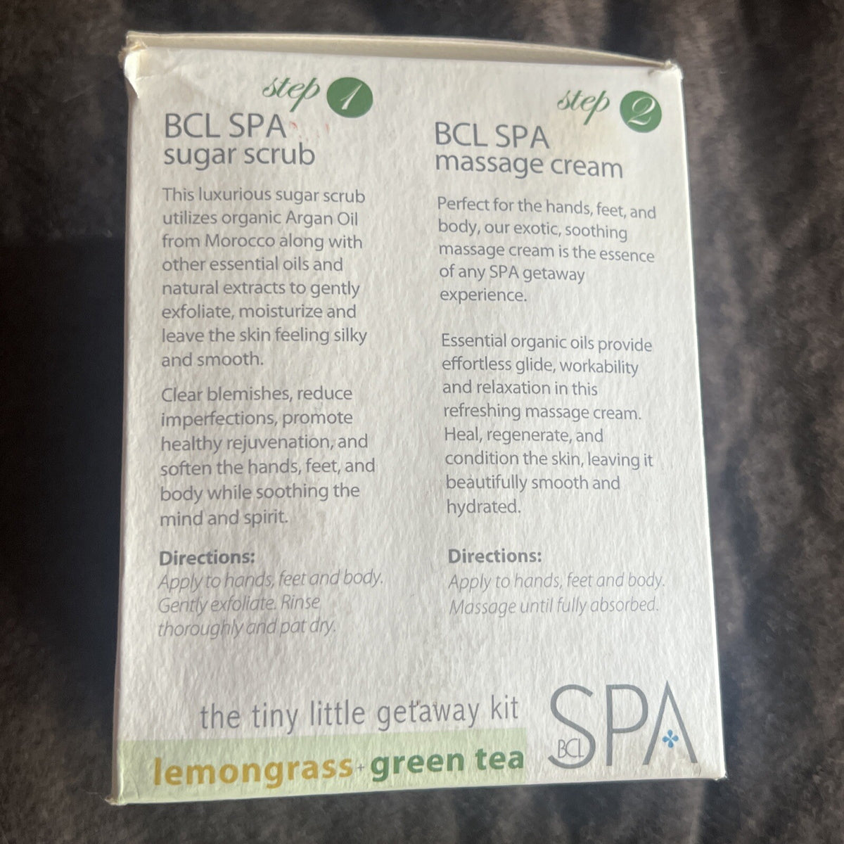 BCL SPA Getaway Kit Sugar Scrub & Massage Cream Lemongrass Green Tea