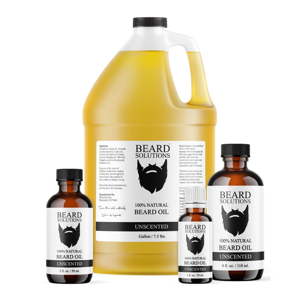 Unscented Beard Oil - 4 oz. Hair Growth Serum for Men, Nourishing & Hydrating