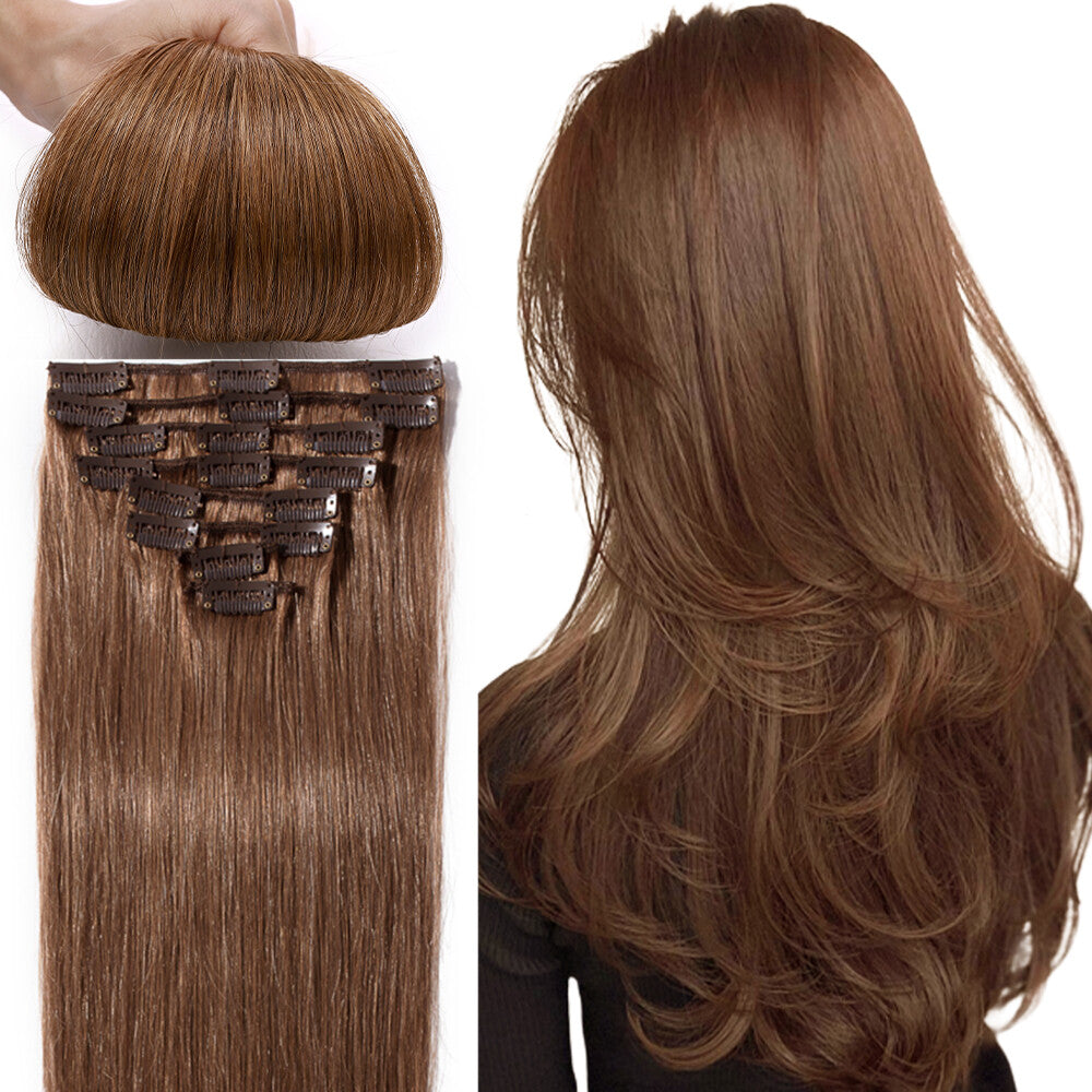 Clip-In Hair Extensions Full Head Set - Remy Human Hair, Multiple Colors & Lengths