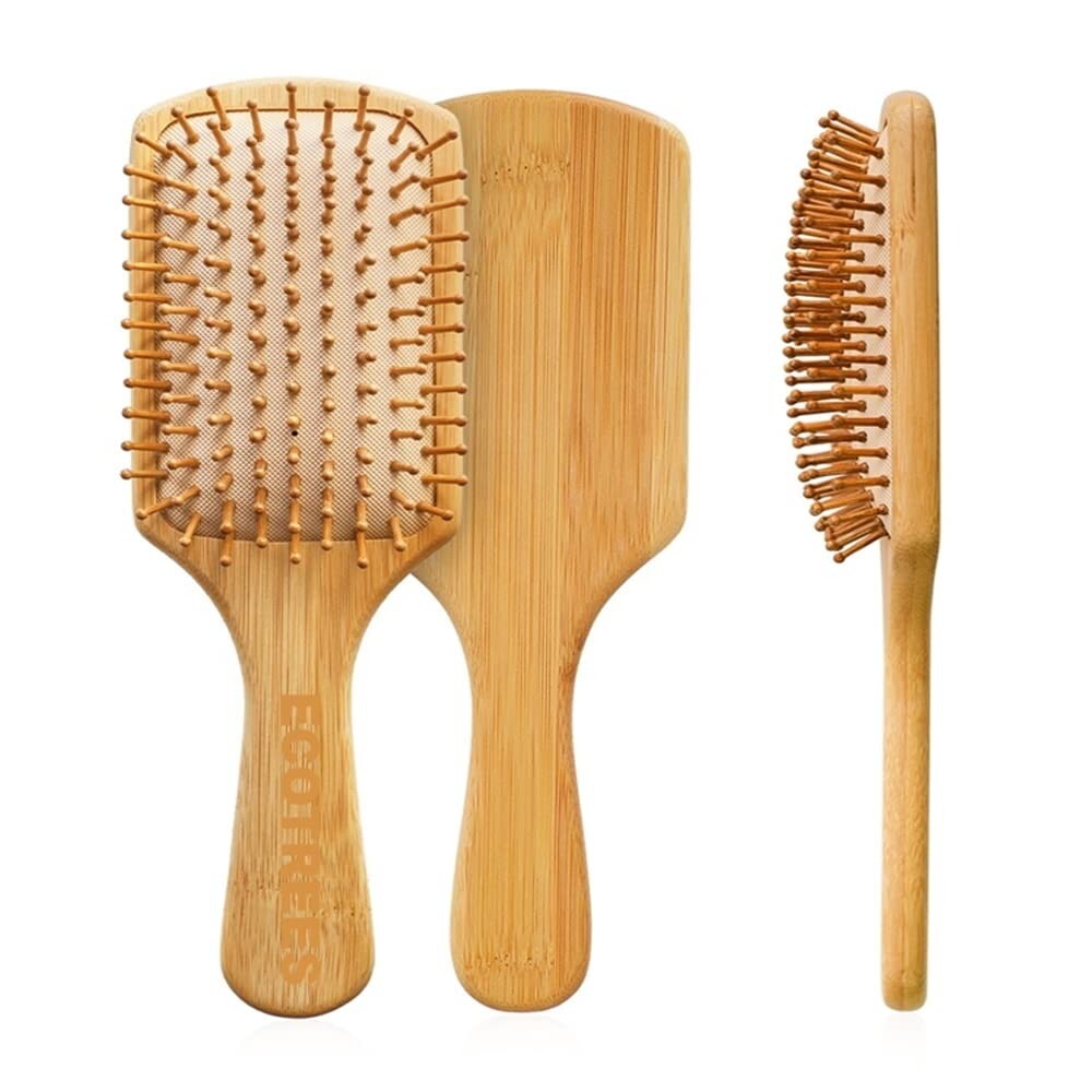 Large Wooden Paddle Hair Brush with Bamboo Bristles - Eco-Friendly Detangler
