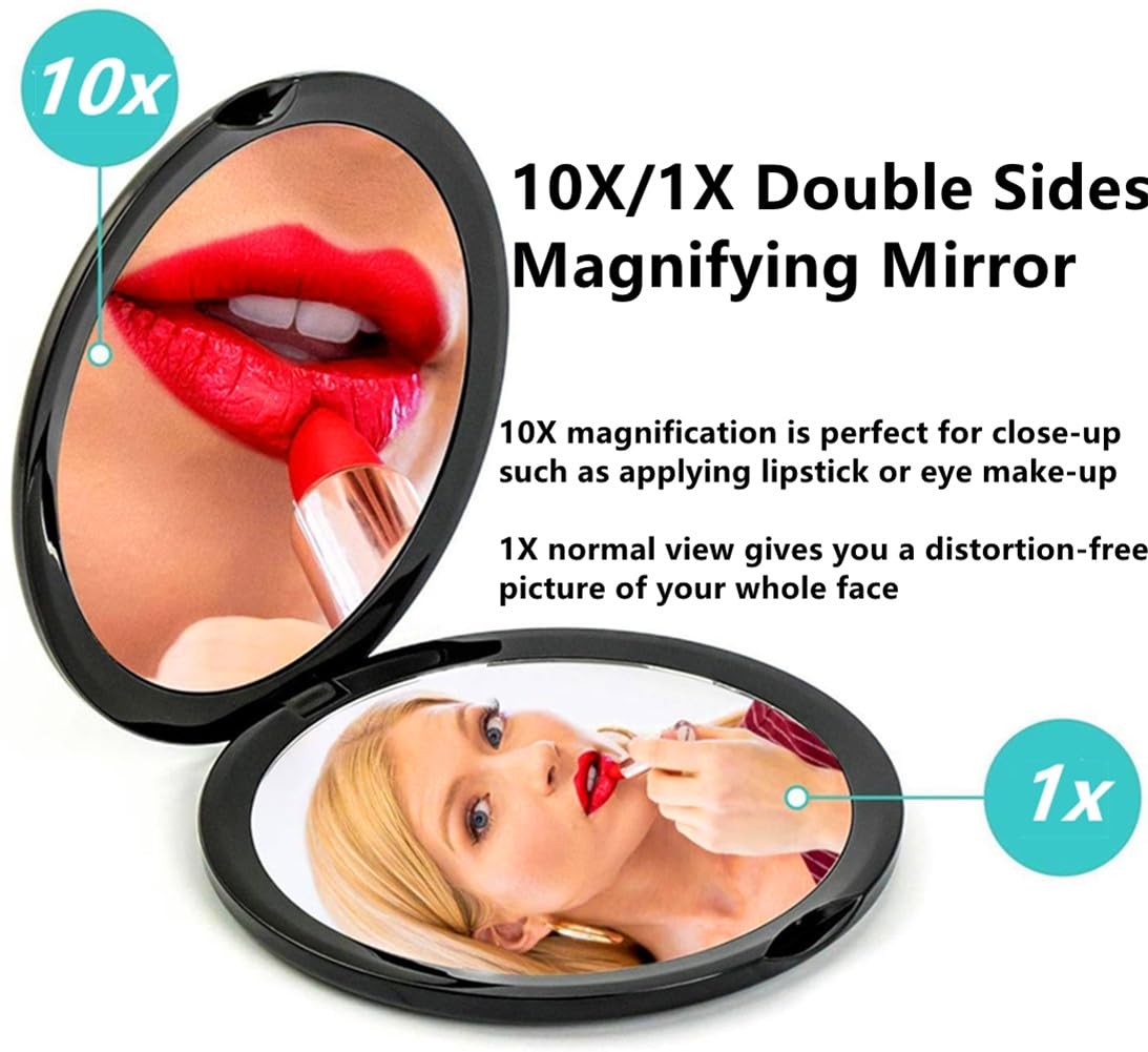 Magnifying Compact Mirror for Purse - 1x/10x Foldable Travel Makeup Mirror