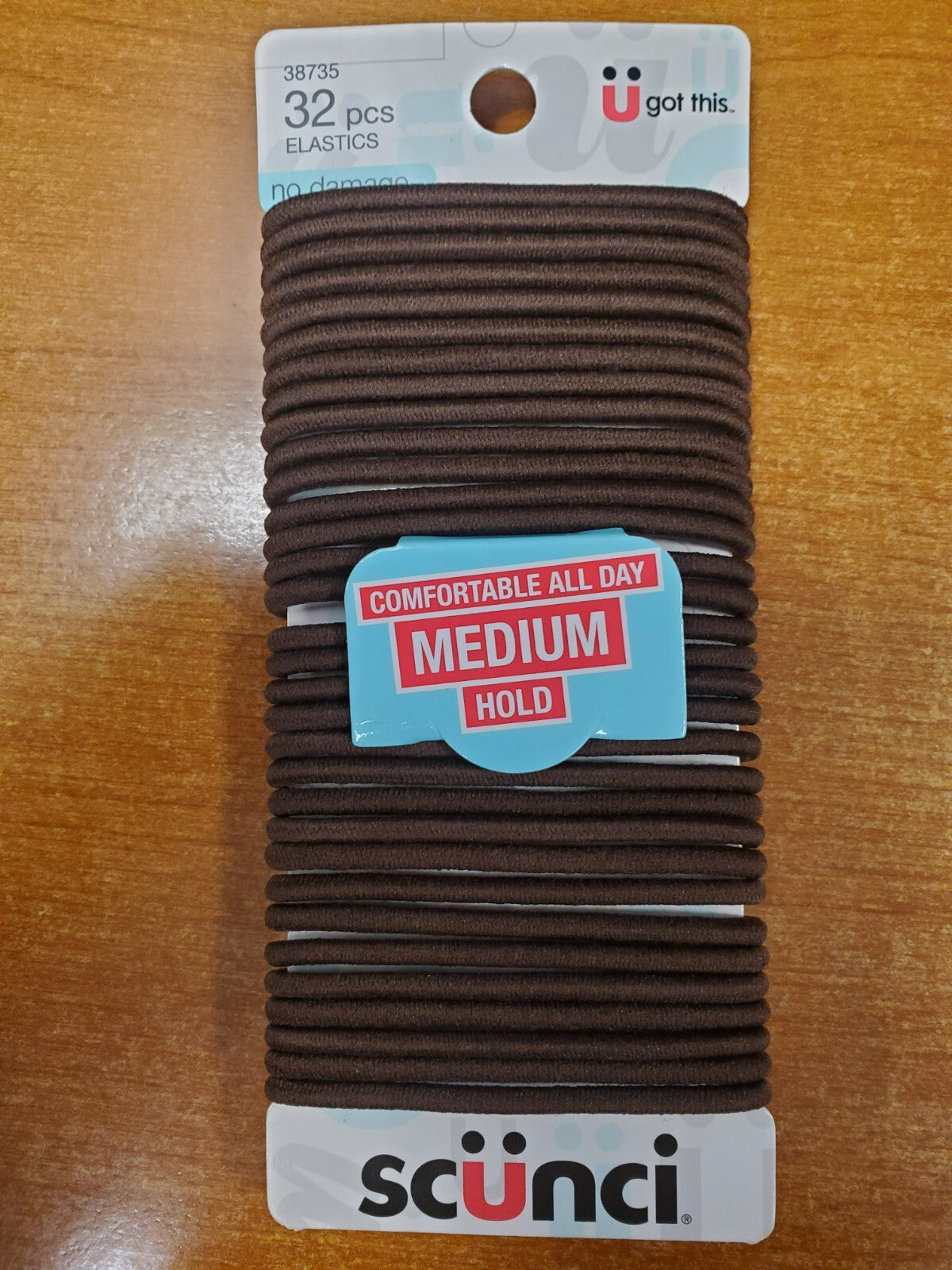 8 Packs of 32: Scunci No Damage Hair Elastics - Medium Hold Brown