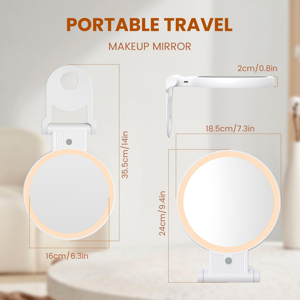 Lighted Makeup Mirror with 1X/30X Magnification, 3-Color LED, Rechargeable