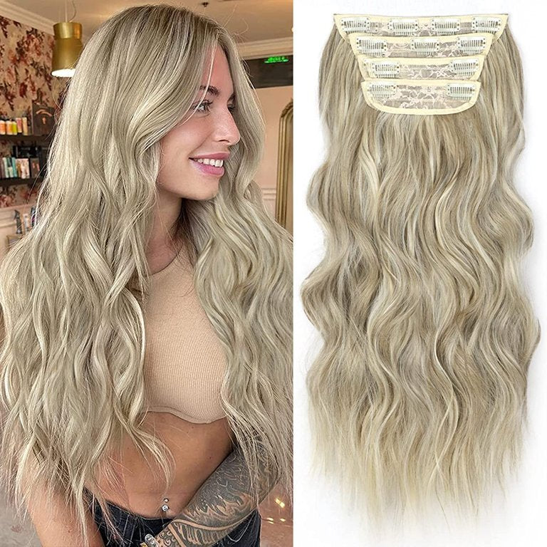 4PCS Clip-In Wavy Hair Extensions Long Synthetic Weft - Natural Blonde to Brown