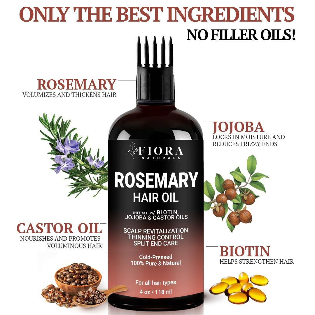Pure Rosemary Oil for Hair Growth & Scalp Care - 4 Fl Oz